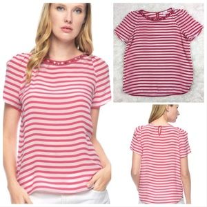 Ella Moss Cara Silk Jeweled Striped Blouse Size S